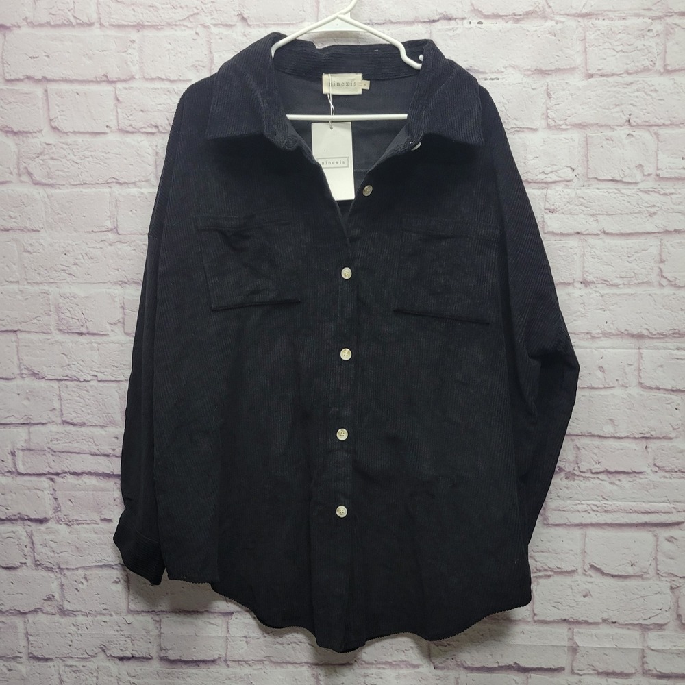NEW Ninexis Black Corduroy Shacket Shirt Jacket Womens XL Chores Barn Cozy